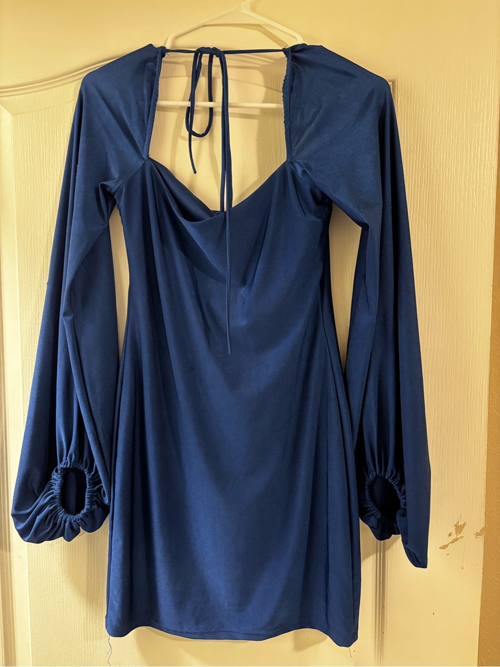 Lucy in the Sky Navy Blue Long-Sleeve Mini Dress with Open Back Tie